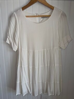 hazel White Short Sleeve Tiered Mini Dress